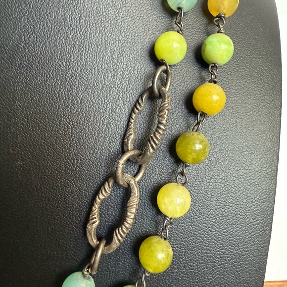 Vintage Rustic Elegant Green and Yellow Beaded Sterling Necklace - Picture 11 of 16